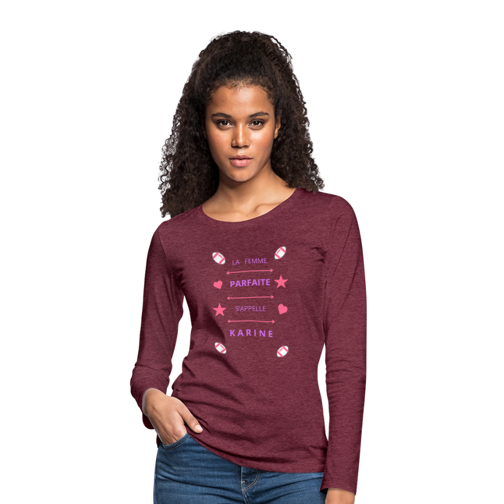 T-shirt manches longues Premium Femme - rouge bordeaux chiné