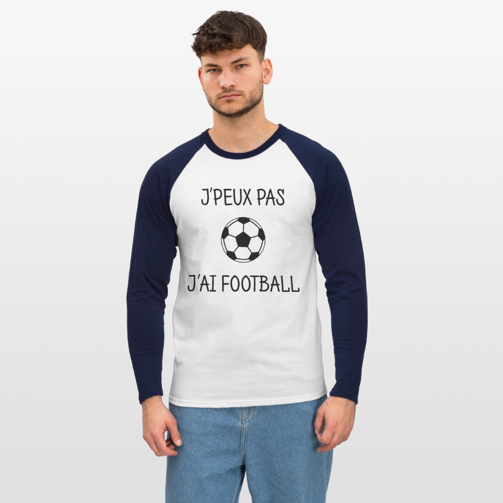 T-shirt baseball manches longues Homme - blanc/marine