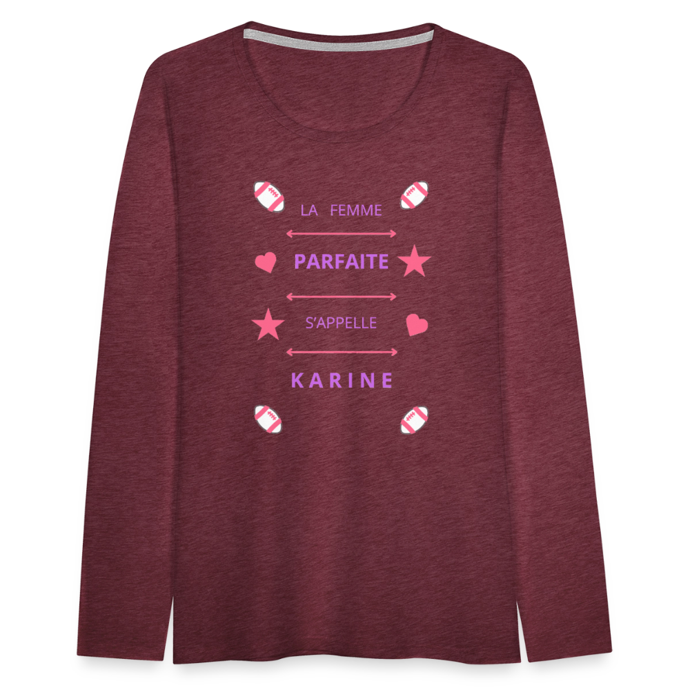 T-shirt manches longues Premium Femme - rouge bordeaux chiné