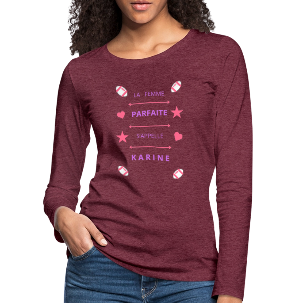T-shirt manches longues Premium Femme - rouge bordeaux chiné
