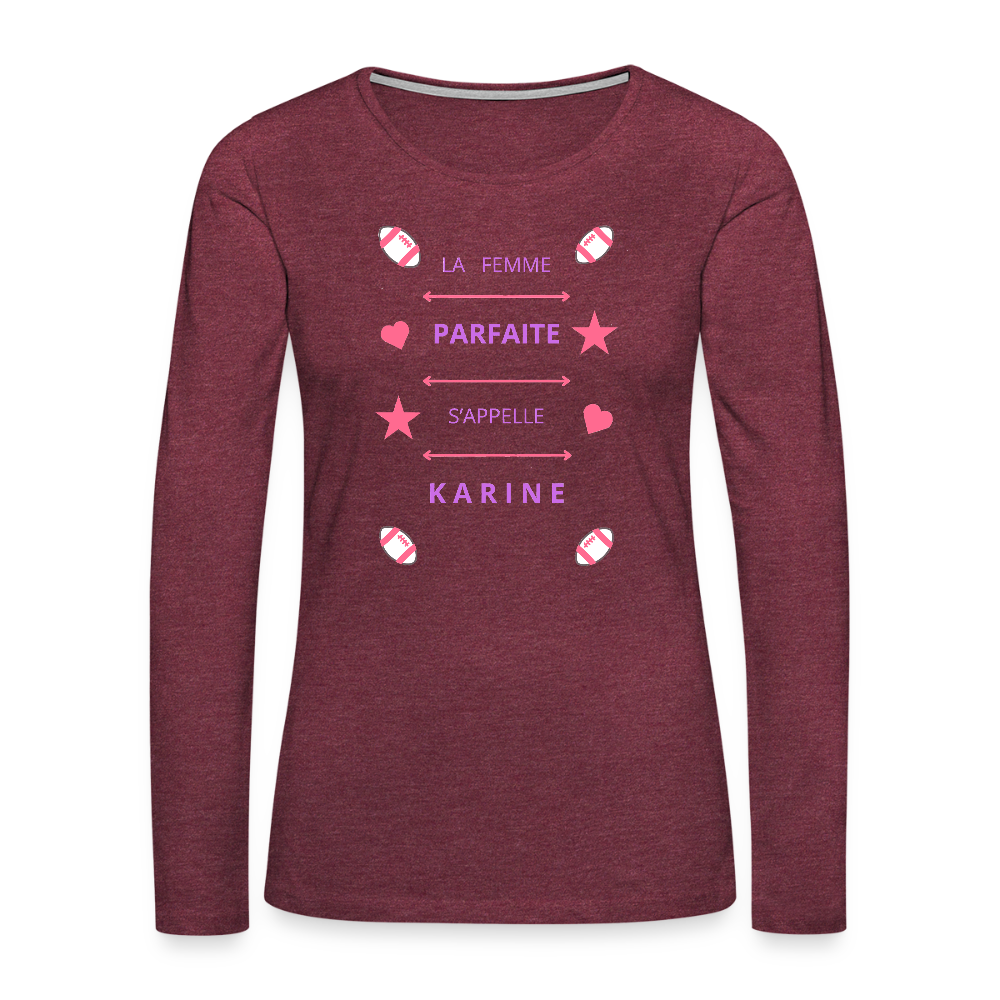 T-shirt manches longues Premium Femme - rouge bordeaux chiné